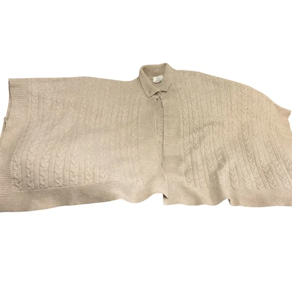 MARINA RINALDI, Beige cashmere/wool blend cableknit wrap Poncho O/S - Picture 3 of 12